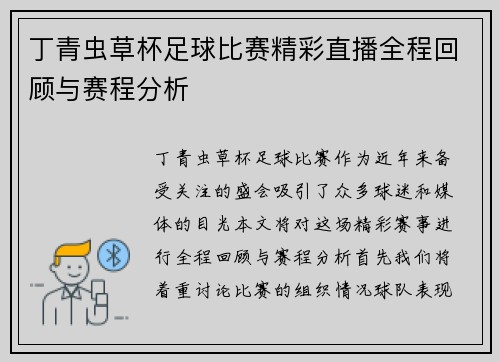 丁青虫草杯足球比赛精彩直播全程回顾与赛程分析